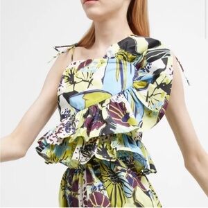 NWT Tanya Taylor Multi-Color Floral Ruffle One-Shoulder Top sz8